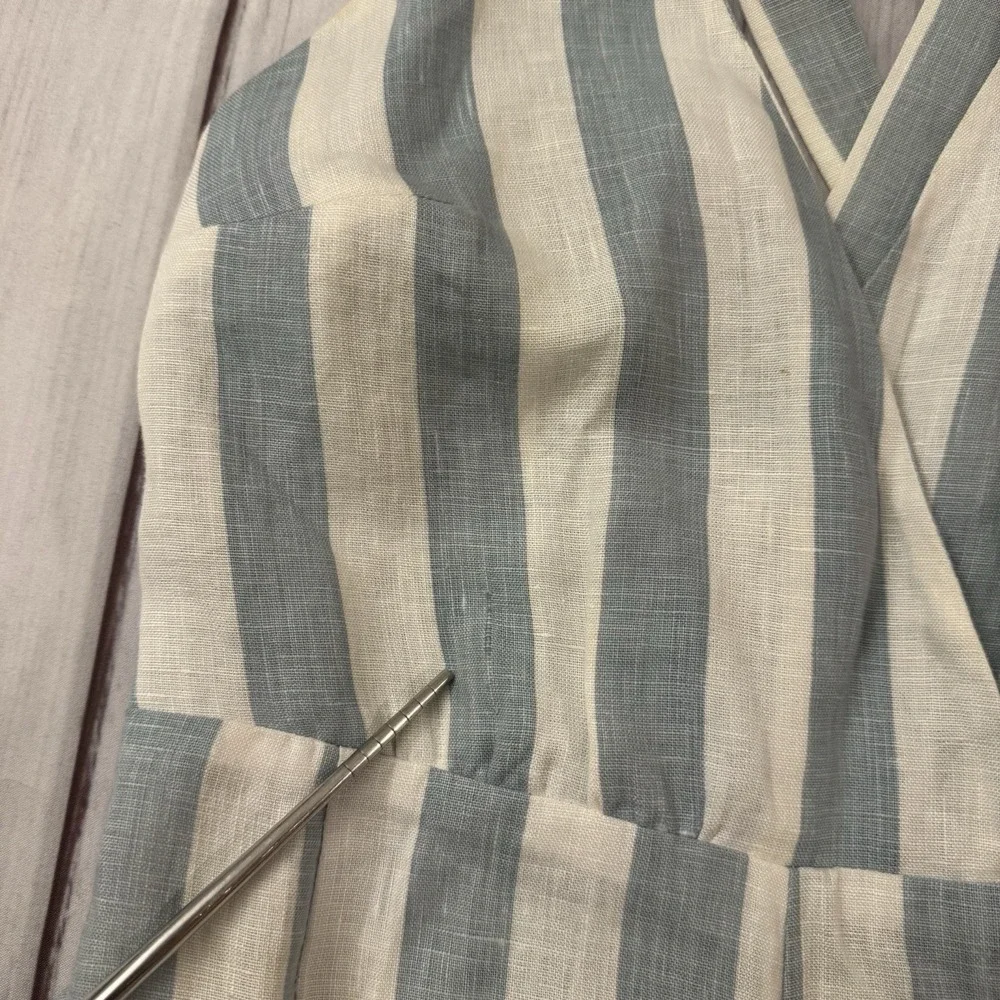Reformation Striped Blue and Cream Linen-Blend Jumpsuit